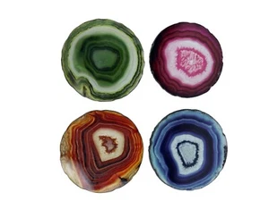 4 Untersetzer runde stumme farbige Glas- & Metallkanten - Bild 1 von 8
