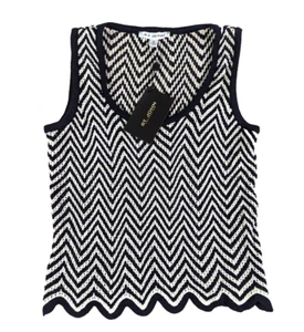 NWT ST JOHN Women's Black White Tank Top Zig Zag Chevron Sz S USA Made $465 - Picture 1 of 3