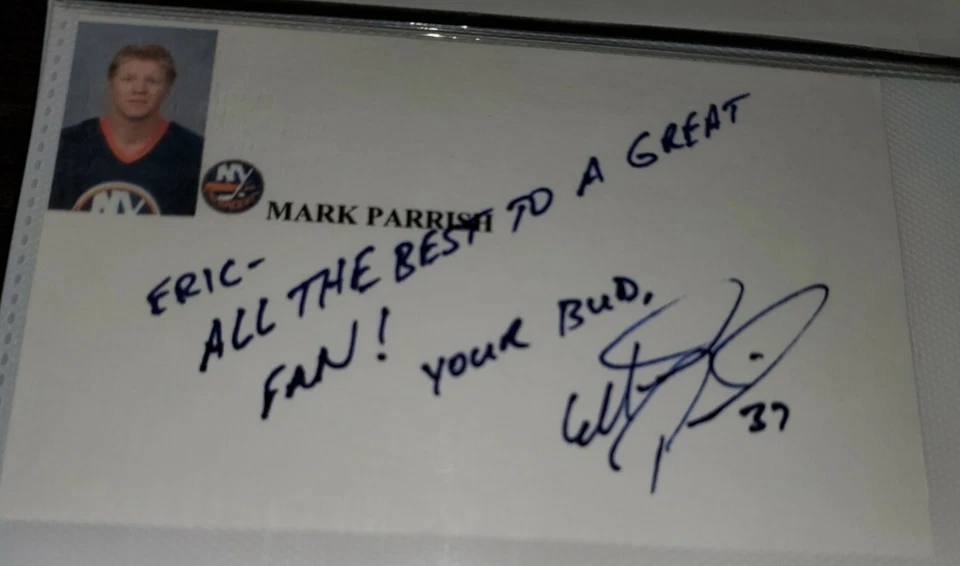 SIGNED MARK PARRISH 3X5 INDEX CARD NEW YORK ISLANDERS - Image 1 of 1