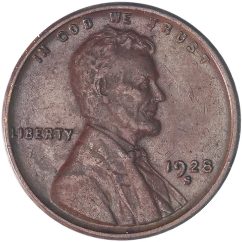 1928 S Lincoln Wheat Cent Small S Penny XF Off Color Dark Red See Pics Z574 Cover