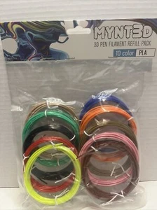 New! MYNT3D PLA 3D Pen Filament Refill Pack (10 Color, 1.75mm And Temp 175deg - Picture 1 of 7