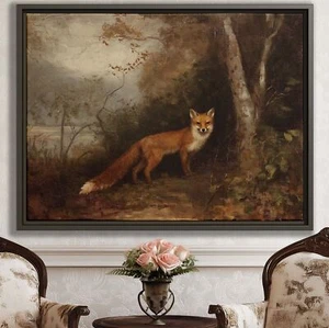 Fox Wall Art Animal Canvas Print Rustic Woodland Decor Nature Painting Framed - Picture 1 of 9