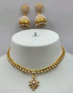 Indian Bollywood Ethnic Gold Plated Fashion Jhumka Earring Necklace Set - Picture 1 of 8