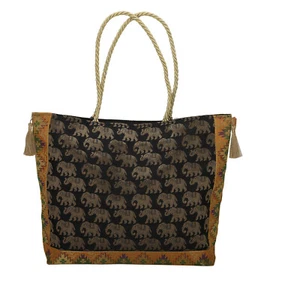 Bolso boho de seda negro para mujer elefante cartera/bolso de mano con borla 16x12 pulgadas - Imagen 1 de 5