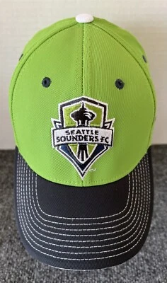 Seattle Sounders FC Hat Green Blue Embroidered Logo “Full 90” Adidas Fitted S/M  - Image 1 of 4