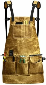 Multifunctional Waxed Canvas Tool Work Apron with Pockets & Adjustable Straps - Foto 1 di 8