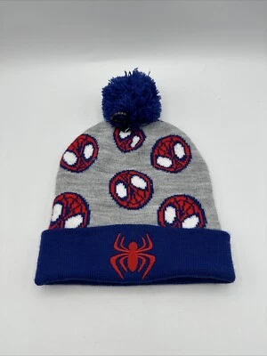 NUEVO Gorro Bordado Spider-Man Marvel Negro Bioworld Pom Gris Azul Rojo Foto 1 de 3