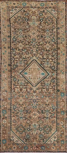 Vintage Rust Geometric Wool Hamedan Runner Rug 3x9 Handmade Hallway Carpet - Picture 1 of 21