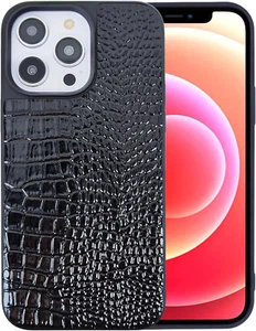 iPhone 15 Pro Max Hülle für Damen, Krokodil Lackleder Cover, 6,7" - Schwarz - Bild 1 von 9