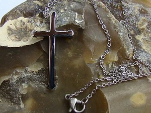 Delicate Womens Simple Stainless Steel Silver Pendant Cross  33x18x3mm Necklace - Picture 1 of 3