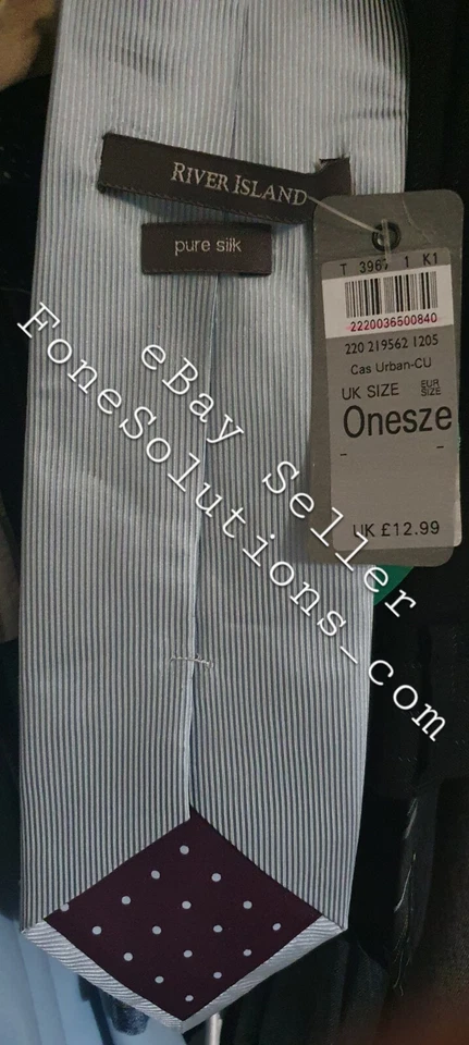 Corbata River Island 100 % seda pura azul - gris y blanco nueva + etiquetas envío y devolución gratuitos en el Reino Unido* Foto 1 de 1