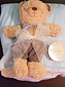 NWT Sherpa Baby Boy Blanket 30x36 Matching Teddy Bear Soft Cuddly KYLE & DEENA - Picture 1 of 19
