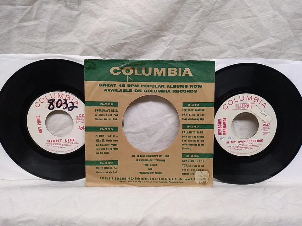 Ray Price / Herschel Bernardi 45 RPM PROMO Columbia record lot of 2 1963, 1971 - Image 1 of 4