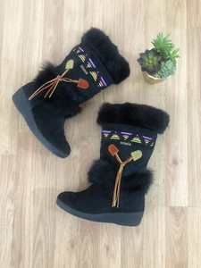Tecnica EU 31 Black Fur Colorful Ski Winter Sherpa Lined Boots US 5-5.5 - Picture 1 of 12