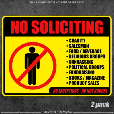 SILVERBIRD GRAPHICS No Soliciting sticker window vinyl label decal home knocking notice set of 2