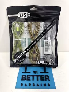 3 Pack Apple Charging Cords Braided (Green/Yellow/White) & Black 3 ft. NEW - Picture 1 of 6