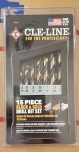 CLE-LINE 15 Piece Black And Gold Drill Bit Set #C18131 MADE IN USA Brand New - Picture 1 of 2