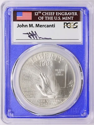 1994-W Vietnam Veterans Memorial Silver Dollar Mint Engraver Series PCGS MS-70 - Image 1 of 4