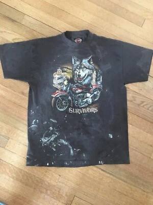 Camiseta De Colección Años 90 3D Harley Logo Desteñida Negra Motociclista Para Hombres XL Wolf Sturgis 1990 Foto 1 de 4