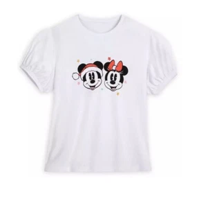 Disney Store Mickey and Minnie Mouse S/S Holiday Top for Women in White Sz XL - Picture 1 of 12