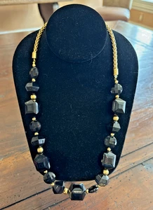 KATE SPADE NEW YORK Gold Tone Adj Statement Necklace Black Multi-Shape Bead Gold - Picture 1 of 8