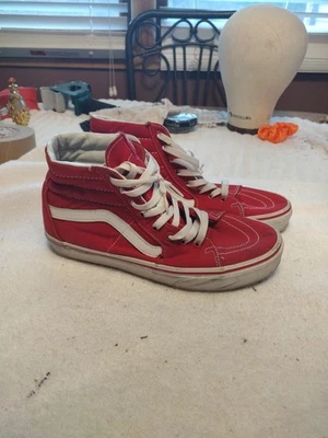 Vans SK8 Hi Red White Athletic Skate Canvas Shoes Size 8 Men’s / 9.5 Women’s - Image 1 of 4