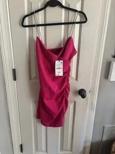 ZARA NUEVO CON ETIQUETAS Vestido Rosa Caliente Diamante Acanalado Cóctel Pequeño - Imagen 1 de 5