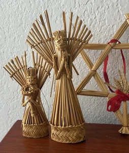Vintage handgefertigter polnischer Weizen Weihnachtsschmuck Weihnachtsdeko Engel & Stern - Bild 1 von 15