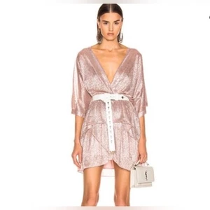 IRO Lamé Ruffled Metallic Pink Shimmer Mini Dress Size 34 EUC - Picture 1 of 8