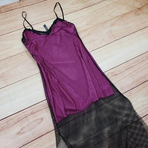 Widow Dollskill Dress Women L Pink Black Lace Fishnet Mesh Lingerie Goth Punk - Picture 1 of 12