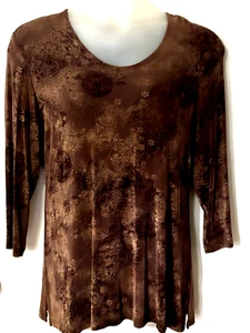 Camicetta top tunica donna CITIKNITS marrone oro metallizzato maglia SLINKY 1x USA nuova senza etichette - Foto 1 di 1