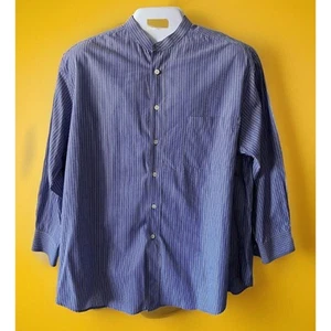 DKNY Men's Blue White Pinstripe Henley Button Up Long Sleeve Dress Shirt L - Picture 1 of 5