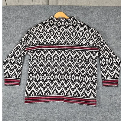 Suéter Tahari Estampado Geométrico Cuello Simulado Manga Larga Talla Grande 1X Negro Blanco Rojo Foto 1 de 4