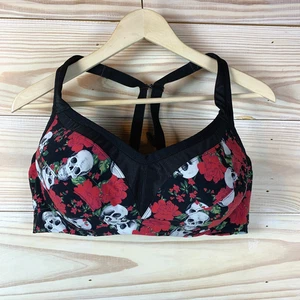 Torrid Active Bra 46C Skulls Roses Underwire Adjustable Goth Biker - Picture 1 of 11