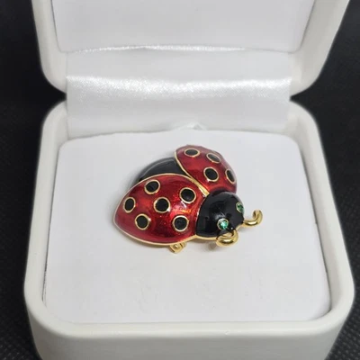 Vintage Lady Bug Brooch Signed F.L. Red Black Gold 1.5 Inch - Image 1 of 4
