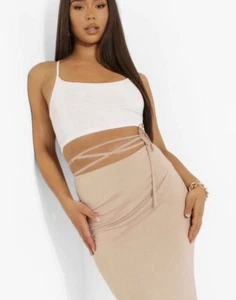 Boohoo Beige Maxirock mit Bindedetail Größe 12 - Bild 1 von 7