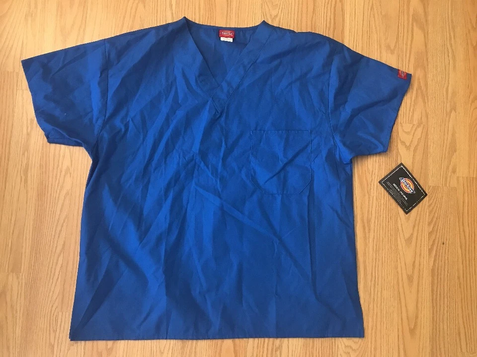Dickies Everyday Scrubs 1 Front Pocket V-neck Scrub Top Royal Size Large