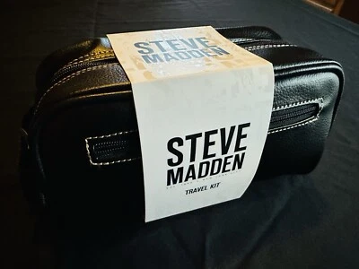 STEVE MADDEN Men's Black Zipper Toiletry Bag Kit w Zip Side Pouch NEW Black - Image 1 of 4