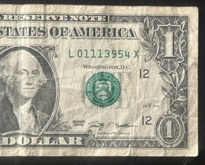 "(""X"" Run Note!) $ 1 seltene ausgefallene Seriennummer Triple X Note L01113954X Serie 2009 - Bild 1 von 3