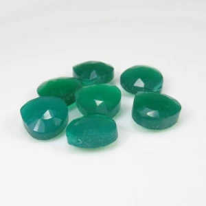 12.48 Ct Natural Green Onyx Drilled Faceted Pear Beads - 7 Pcs ,India-A2046 - Picture 1 of 2