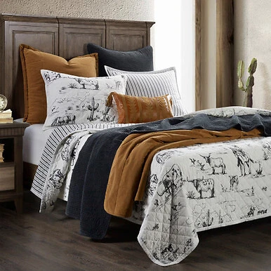 Ranch Life Western Toile Reversible Quilt Set, Twin, Black - Image 1 of 4