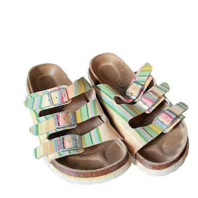 Betula by Birkenstock 多色条纹三扣凉鞋 尺寸 EU 37 美国 6 — 第 1/4 张图片