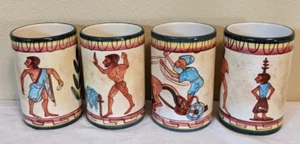 4 Vint Ceramic Tumblers Glasses Depicting Ancient Greece Olympics Klusium Chiusi - Picture 1 of 5