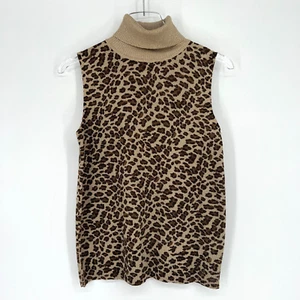 Vtg Turtleneck Tank Top Womens S Cheetah Print Metallic Brown Classic Mob Wife - Picture 1 of 5