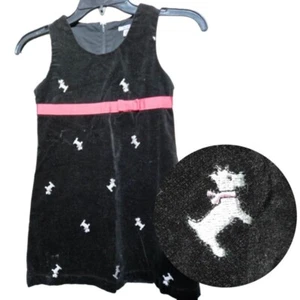 Hartstrings Girls Scottie Dog Embroidered Velvet Dress Size 6 Holiday Cute Girly - Picture 1 of 7