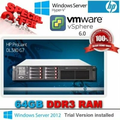 HP Proliant DL380 Gen7 G7 Configurable Rack Server 2x Xeon CPUs 64GB RAM 2 HDDs - Image 1 of 4