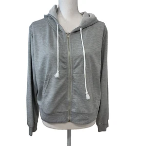 Felpa Shein Curve 2XL Grigio Cappuccio Full Zip Tasche Cropped Leggera - Foto 1 di 10