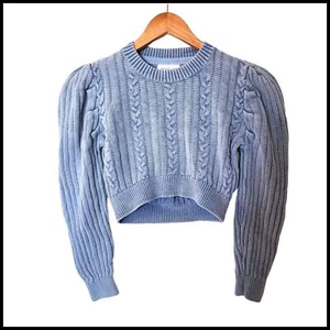 Urban Outfitters Cropped Cable Knit Jumper Blue Sweater M Medium - Picture 1 of 10