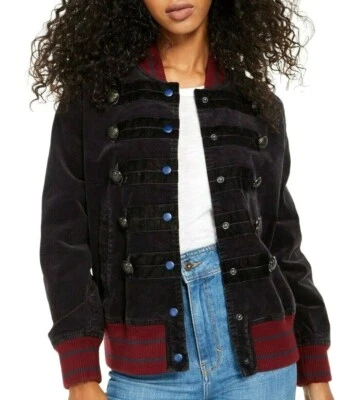 Chaqueta de bombardero Free People Atlas Cord pana militar azul marino nueva con etiquetas F12 Foto 1 de 4