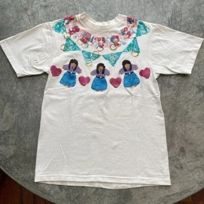 Vintage 80s Hand Painted Native American Single Stitch Tee Shirt Womens Medium - Image 1 of 4